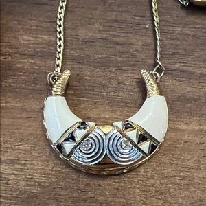 VTG Pierre Cardin Paris Gold and White Crescent Pendant Necklace